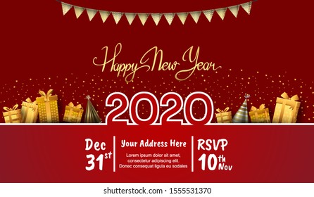 Happy New Year 2020. Vector Design for Background, Wallpaper, Banner, Greeting, Invitation card and Premium  Celebration Event.