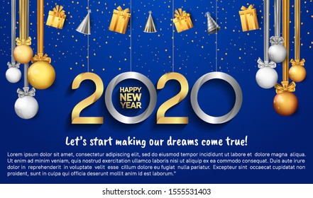 Happy New Year 2020. Vector Design for Background, Wallpaper, Banner, Greeting, Invitation card and Premium  Celebration Event.