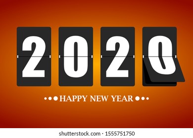 Happy New Year 2020 vector mechanical flip clock design in the process of the flip. Happy new year card