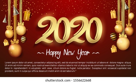 Happy New Year 2020. Vector Design for Background, Wallpaper, Banner, Greeting, Invitation card and Premium  Celebration Event.