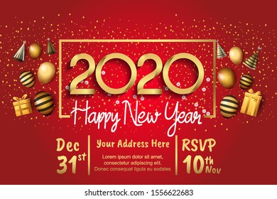 Happy New Year 2020. Vector Design for Background, Wallpaper, Banner, Greeting, Invitation card and Premium  Celebration Event.