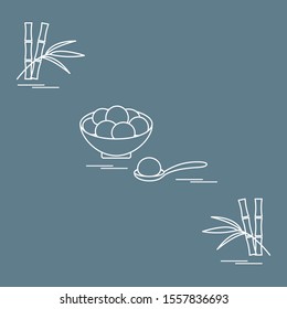 Happy new year 2020. Vector illustration with Chinese holiday treats Tangyuan. Traditional Chinese sweet served at festivals, Chinese New Year. Culture of  China. Design for poster, fabric, print.