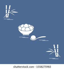 Happy new year 2020. Vector illustration with Chinese holiday treats Tangyuan. Traditional Chinese sweet served at festivals, Chinese New Year. Culture of  China. Design for poster, fabric, print.