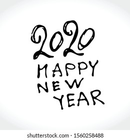Happy New Year 2020 Vector Text Background. Hand drawn inscription, calligraphic design. Vector illustration