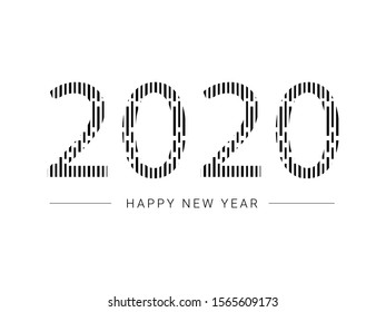 Happy new year 2020 vector template, with dashed vertical  line, isolated on white background.