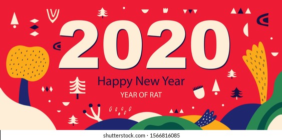 Happy New Year 2020 vector logo design. Design of cover for 2020. Calendar design, brochure, catalog, card, banner, wallpaper.