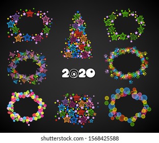 Happy New Year 2020. Vector numbers set with starry decoration on a dark background.