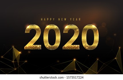Happy New Year 2020, Vector Polygonal Golden