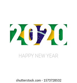 Happy new year 2020 vector background. Vector brochure or calendar cover design template. Cover of business diary for 2020 with Brazilian flag inside and wishes.