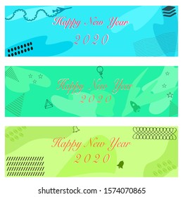 Happy new year 2020 Vector Illustration Graphic Art background. Comic Abstract frame background. Green Blue Orange color 