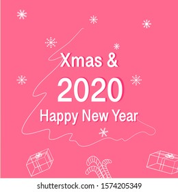 Happy New Year 2020 Vector Illustration art background. Pink background. Comic Graphic Art style. Modern design