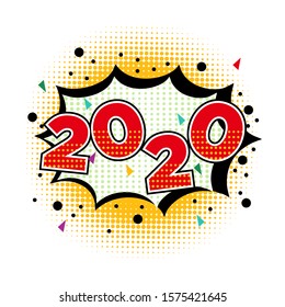 Happy new year 2020 vector design pop art comic background