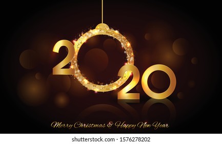 Happy New Year 2020 - Vector New Year background with gold numbers on shining black background