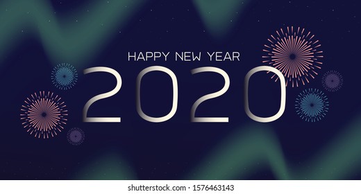 Happy New Year 2020 Vector design with golden numbers and firework