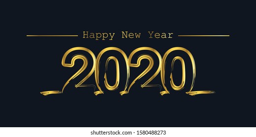 Happy New Year 2020 vector background -text design gold colored, vector elements for calendar and greeting card.