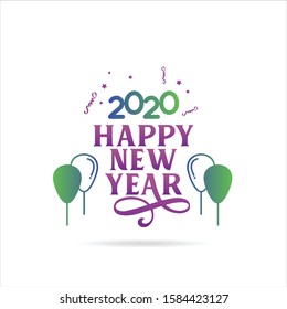 Happy New Year 2020. Vector Holiday Illustration With Lettering Composition and balloon in Green Purple Color