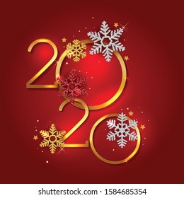 Happy New Year 2020 - Vector New Year background with gold numbers on shining background
