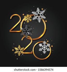 Happy New Year 2020 - Vector New Year background with gold numbers on shining background