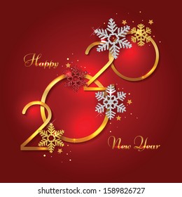 Happy New Year 2020 - Vector New Year background with gold numbers on shining background