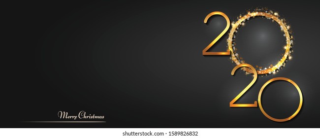Happy New Year 2020 - Vector New Year background with gold numbers on shining background