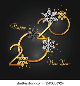 Happy New Year 2020 - Vector New Year background with gold numbers on shining background
