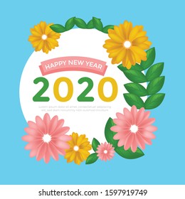 Happy New Year 2020 vector illustration. Floral element