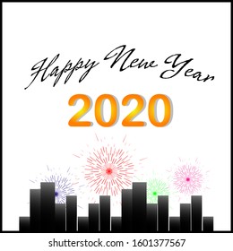 Happy New Year 2020 vector in the city white background