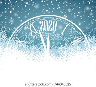 Happy New Year 2020, vector illustration Christmas background with clock showing year