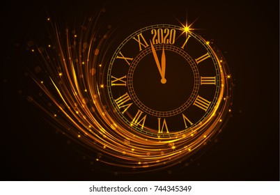 Happy New Year 2020, vector illustration Christmas background with clock showing year