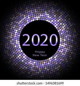 Happy New Year 2020 violet dot background. Calendar decoration. Greeting card. Chinese calendar template for the year of mouse. Vector illustration