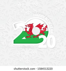 Happy New Year 2020 for Wales on snowflake background. Greeting Wales with new 2020 year.