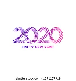 HAPPY NEW YEAR 2020 WITH WAVY LINES LOGO ICON VECTOR 