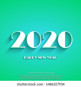 Happy New Year 2020 white text on green background. Template holidays card. Winter holiday greetings poster. Vector illustration eps10