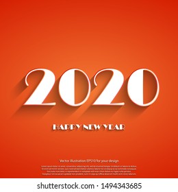 Happy New Year 2020 white text on red background. Template holidays card. Winter holiday greetings poster. Vector illustration eps10