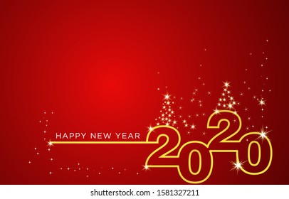 Happy New Year 2020 white silver red greeting card. Cover of business for 2020. Brochure design template, card, banner. Vector illustration