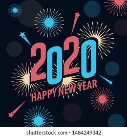 Happy New Year 2020 winter holiday greeting card design template. Party poster, banner or invitation gold glittering stars confetti glitter decoration. Vector background with golden gift bow