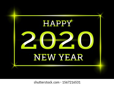 Happy new year 2020, with Yellow glow on a black background