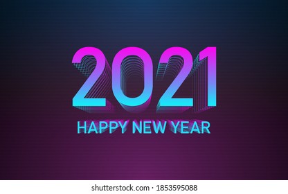 Happy new year 2021 with 3d font effect in neon light color background