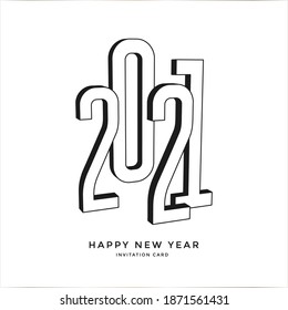 Happy New Year 2021 3d silhouette numbers typography greeting card on isolated background.