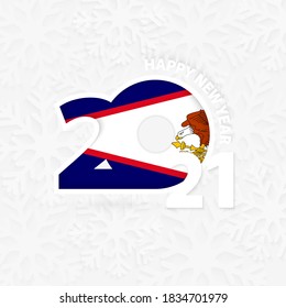Happy New Year 2021 for American Samoa on snowflake background. Greeting American Samoa with new 2021 year.