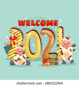 Happy new year 2021 with anthurium character smiling Holiday banner, web poster, flyer, stylish brochure, greeting card. Xmas background