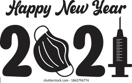 Happy New Year 2021 anti coronavirus poster vector illustration