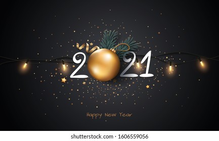 Happy New Year 2021 background with Christmas light and decoration.