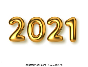 Happy New Year 2021. Background realistic golden text balloons. Horizontal template for products, advertizing, web banners, leaflets, certificates and postcards. Vector illustration.