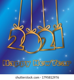  Happy New Year 2021 background for seasonal invitations, holiday posters, greeting cards. Elegant golden text with light. Minimalistic text template. Copy space, have fun. Vector illustration