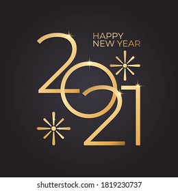 Feliz Año Nuevo 2021 con un color dorado que brilla y resplandece. elegante y minimalista. elemento de diseño. se puede usar para tarjetas de felicitación, calendarios, afiches y banners
