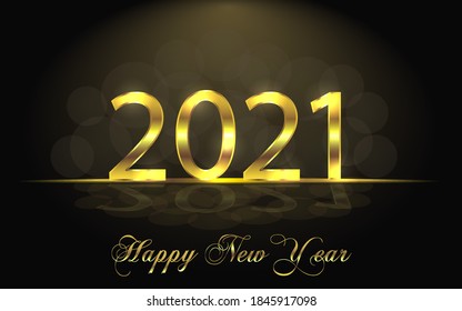 Happy New Year 2021. Background with golden sparkling texture. Gold Numbers 20, 2, 0, 1, 01. Light effect. Vector Illustration for holiday greeting card, invitation, calendar poster banner