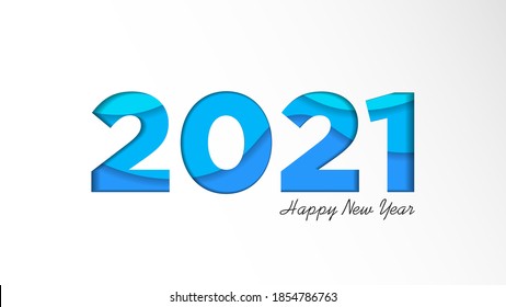 Happy New Year 2021 Background Template. Ilustración vectorial de los números de corte de papel 2021. Afiche festivo de corte de papel 2021 o diseño de pancartas. Antecedentes de Año Nuevo Feliz Moderno