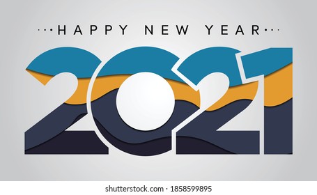 Happy New Year 2021 Background in Abstract Papercut Shape