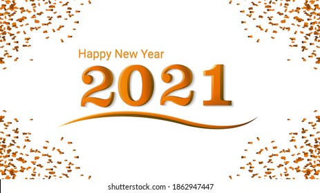 Happy New Year 2021 Background Vector Gold Wood. Paper Cut Numbers With 3d Wood With Gold Colors. Minimal Cover Design. Template For Background, Banner, Greeting Cards, Brochures